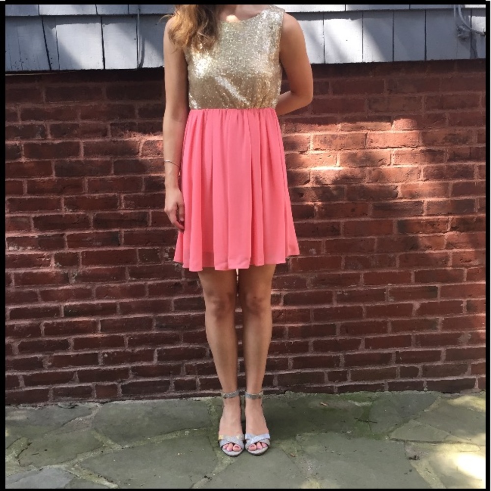 Pink Chiffon & Gold Sequin Dress.  Large
